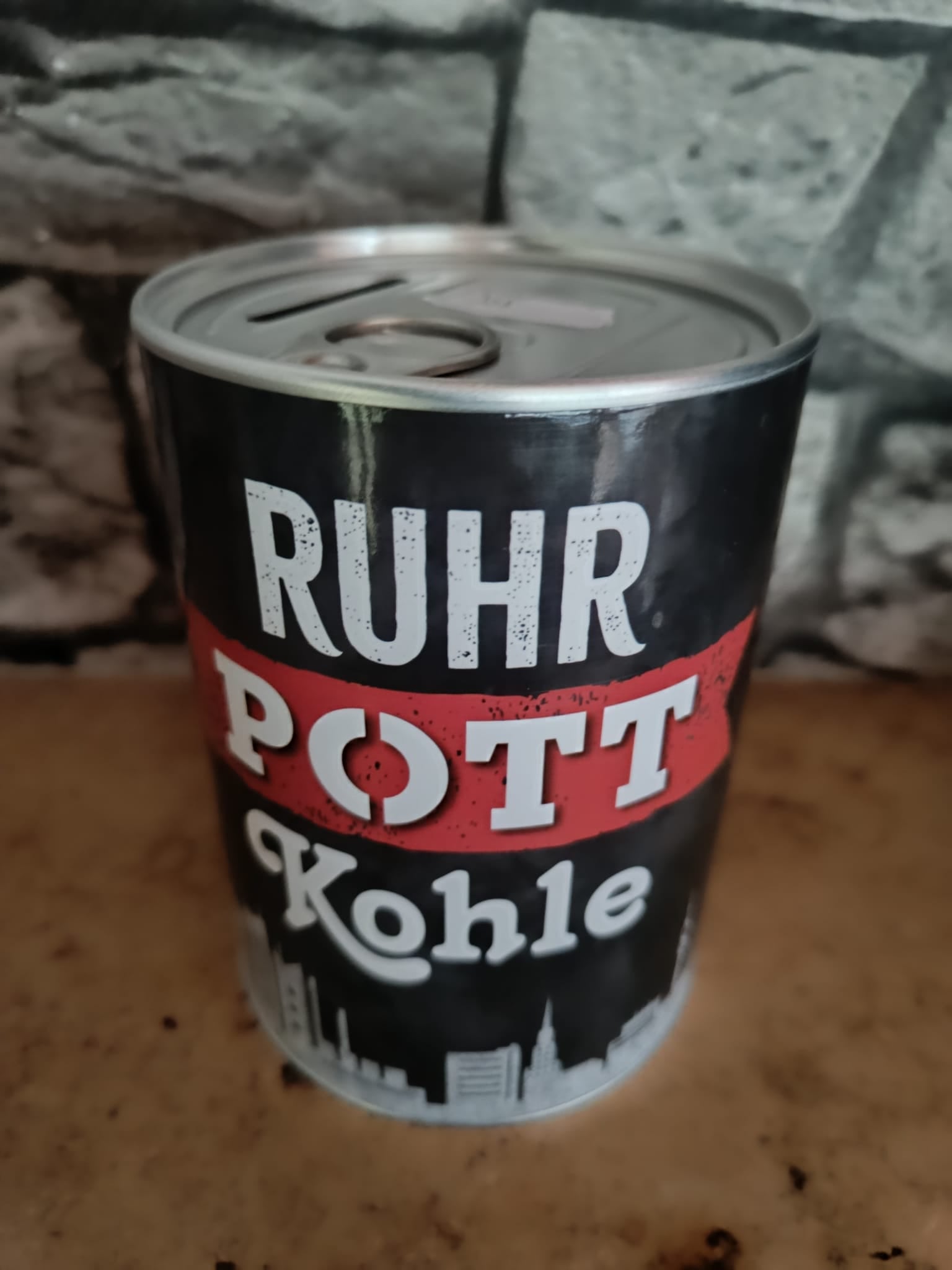 Spardose zylindrisch „Ruhrpott“, Pott Kohle